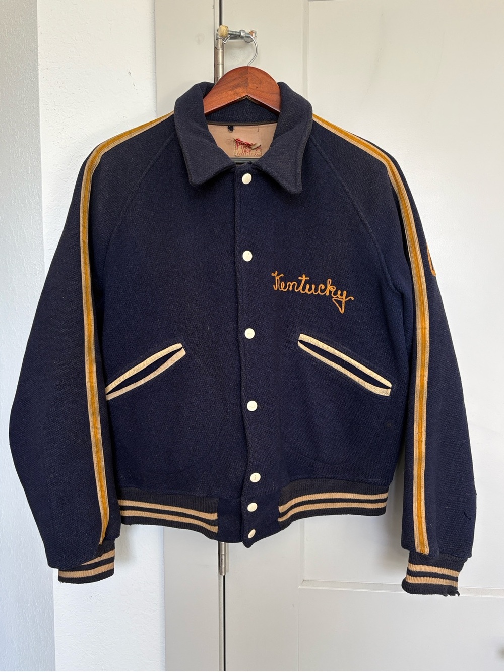 VTG 1950S 60S LETTERMAN VARSITY NAVY KENTUCKY EASTWOOD #10 WOOL USA MENS LARGE